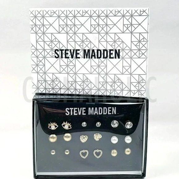 Steve Madden Gold Earring Boxed Gift Set 9 Pairs - Picture 1 of 1
